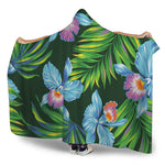 Tropical Orchid Flower Pattern Print Hooded Blanket