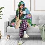 Tropical Orchid Flower Pattern Print Hooded Blanket