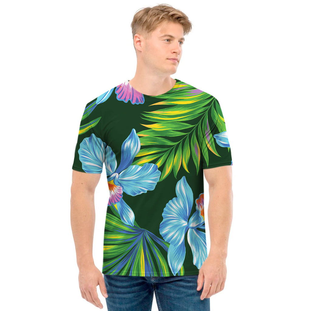 Tropical Orchid Flower Pattern Print Men's T-Shirt