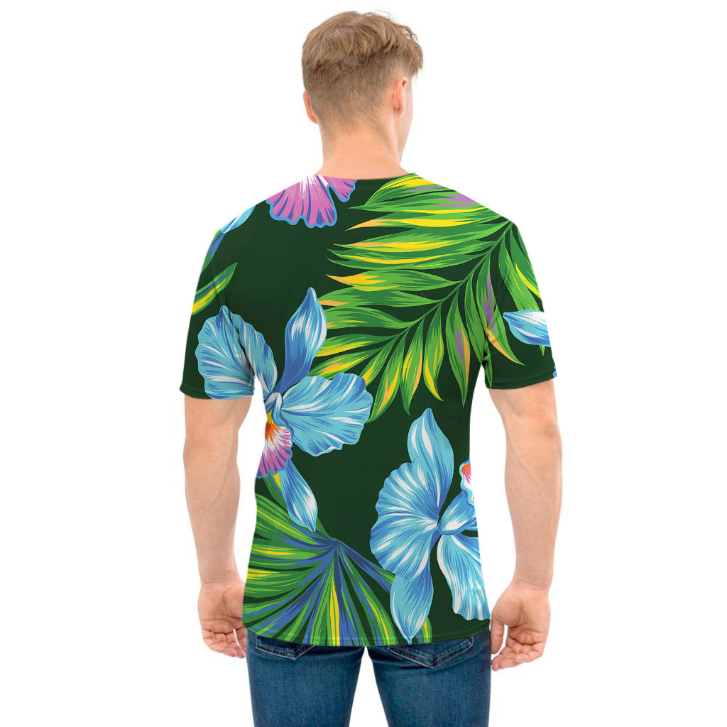 Tropical Orchid Flower Pattern Print Men's T-Shirt