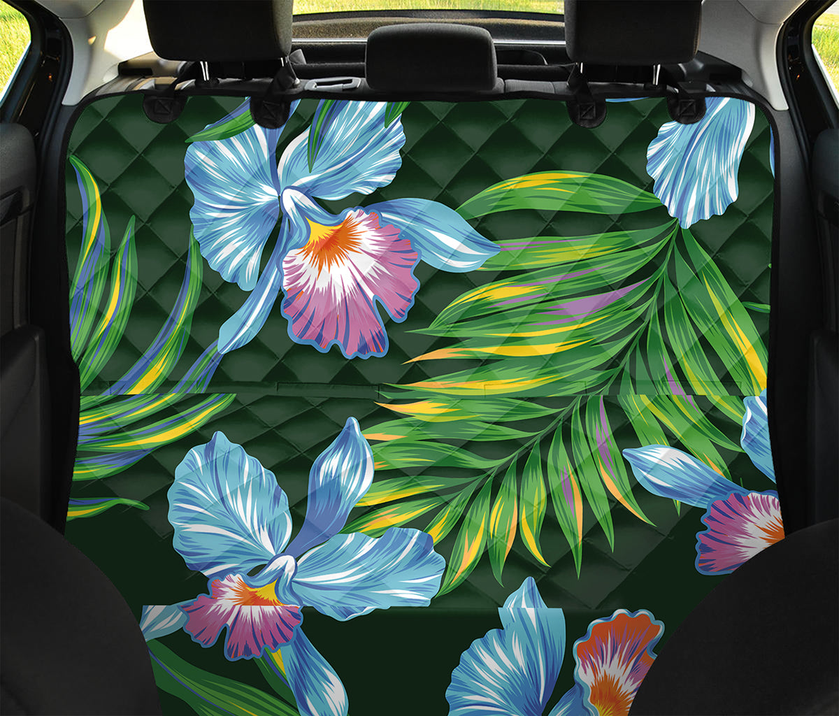 Tropical Orchid Flower Pattern Print Pet Car Back Seat Cover