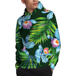 Tropical Orchid Flower Pattern Print Pullover Hoodie