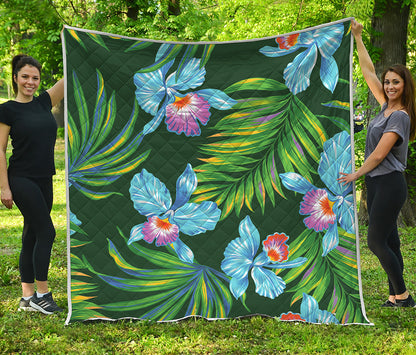 Tropical Orchid Flower Pattern Print Quilt