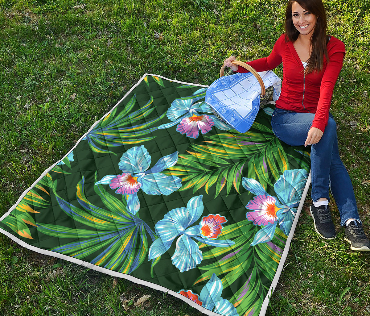 Tropical Orchid Flower Pattern Print Quilt