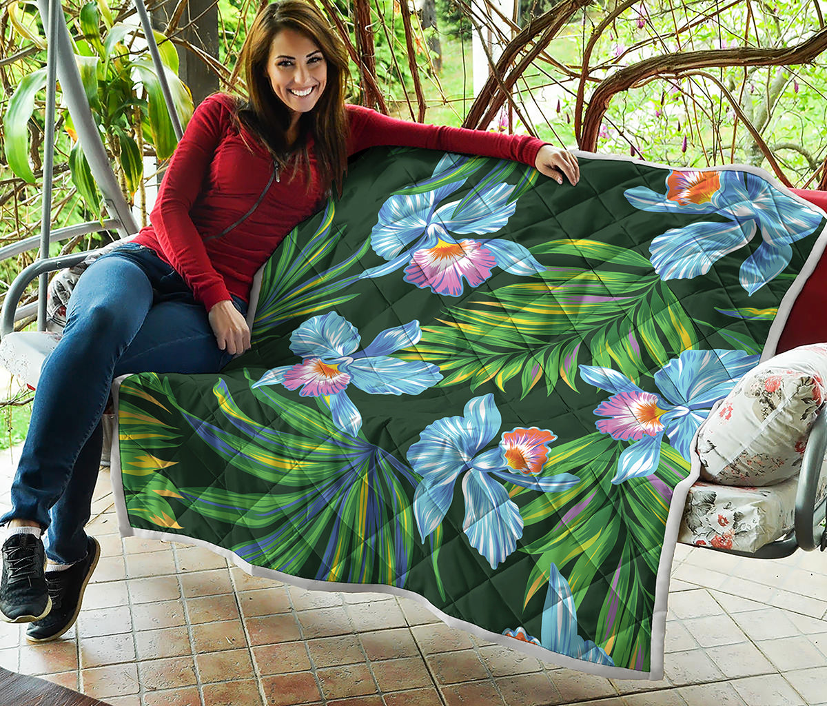Tropical Orchid Flower Pattern Print Quilt