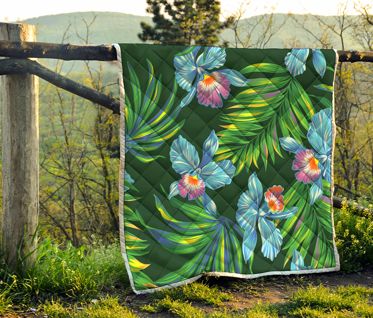 Tropical Orchid Flower Pattern Print Quilt