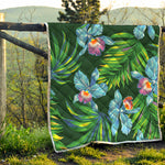 Tropical Orchid Flower Pattern Print Quilt