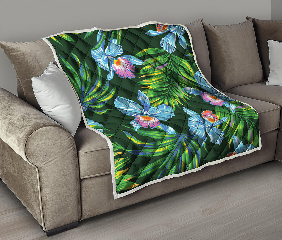 Tropical Orchid Flower Pattern Print Quilt