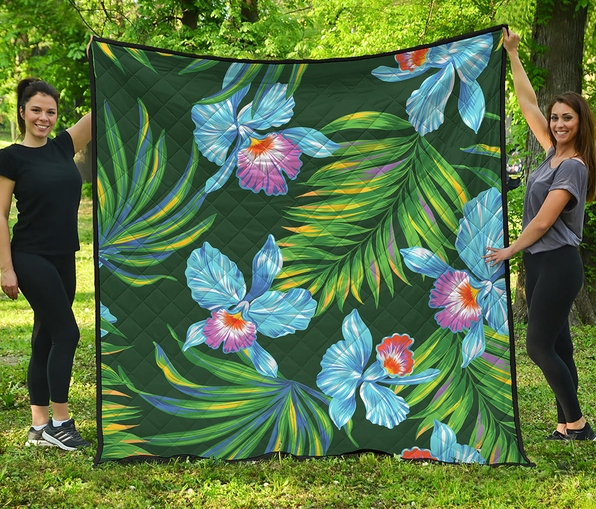 Tropical Orchid Flower Pattern Print Quilt