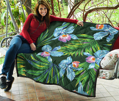 Tropical Orchid Flower Pattern Print Quilt
