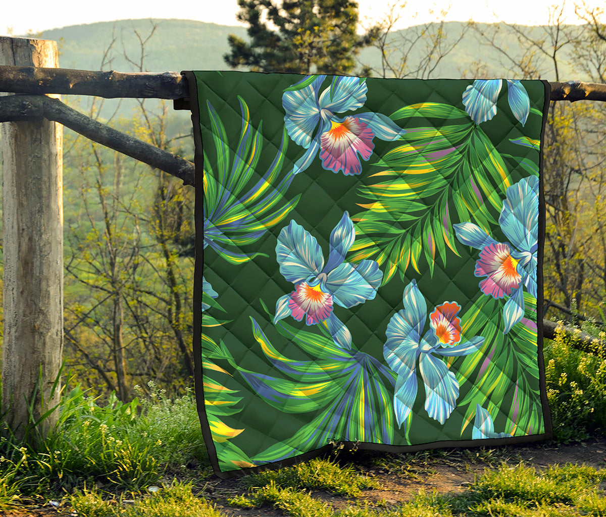 Tropical Orchid Flower Pattern Print Quilt