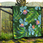 Tropical Orchid Flower Pattern Print Quilt