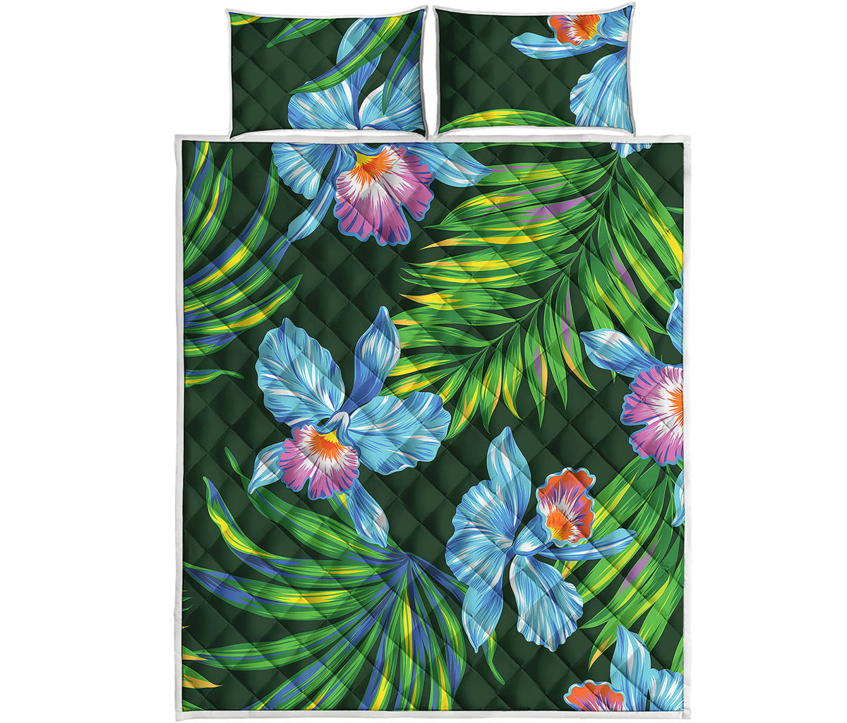 Tropical Orchid Flower Pattern Print Quilt Bed Set