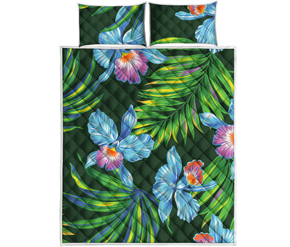 Tropical Orchid Flower Pattern Print Quilt Bed Set
