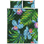 Tropical Orchid Flower Pattern Print Quilt Bed Set