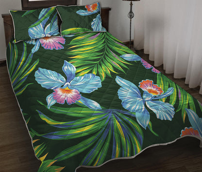 Tropical Orchid Flower Pattern Print Quilt Bed Set