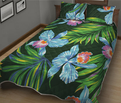 Tropical Orchid Flower Pattern Print Quilt Bed Set