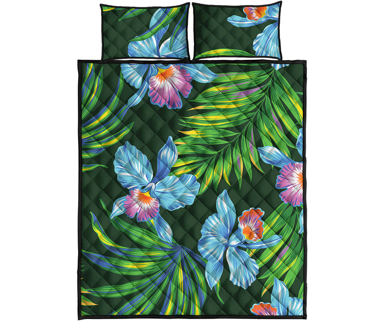 Tropical Orchid Flower Pattern Print Quilt Bed Set