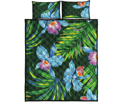 Tropical Orchid Flower Pattern Print Quilt Bed Set