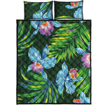 Tropical Orchid Flower Pattern Print Quilt Bed Set