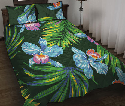 Tropical Orchid Flower Pattern Print Quilt Bed Set