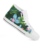 Tropical Orchid Flower Pattern Print White High Top Shoes