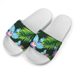 Tropical Orchid Flower Pattern Print White Slide Sandals
