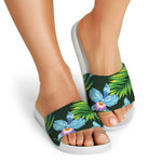 Tropical Orchid Flower Pattern Print White Slide Sandals