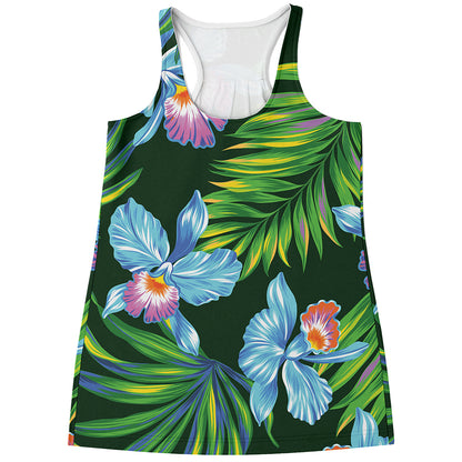 Tropical Orchid Flower Pattern Print Women's Racerback Tank Top