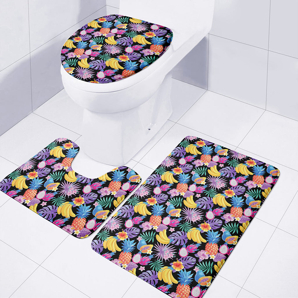 Tropical Palm And Hawaiian Fruits Print 3 Piece Bath Mat Set