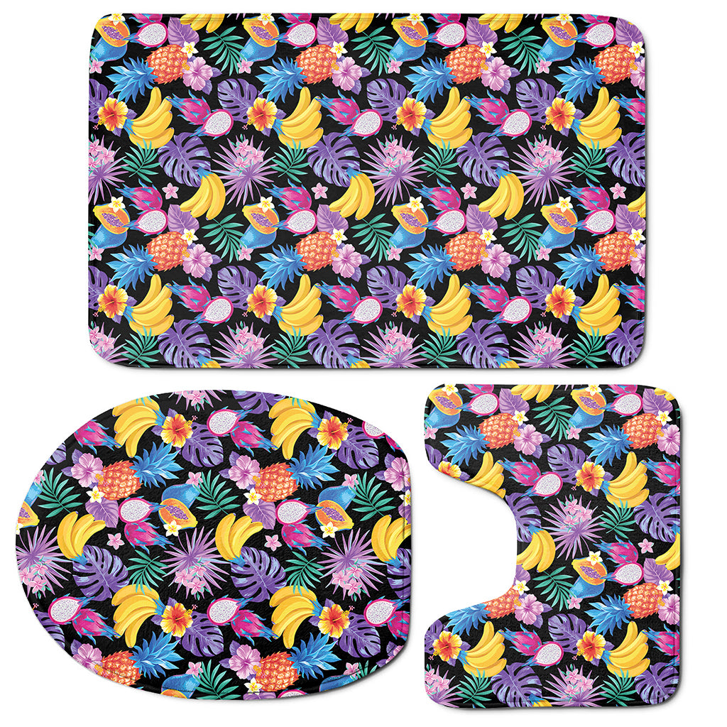 Tropical Palm And Hawaiian Fruits Print 3 Piece Bath Mat Set