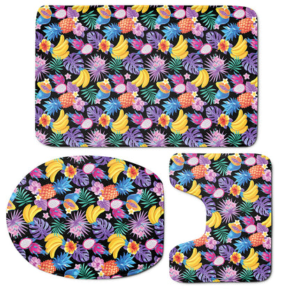 Tropical Palm And Hawaiian Fruits Print 3 Piece Bath Mat Set