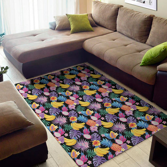 Tropical Palm And Hawaiian Fruits Print Area Rug