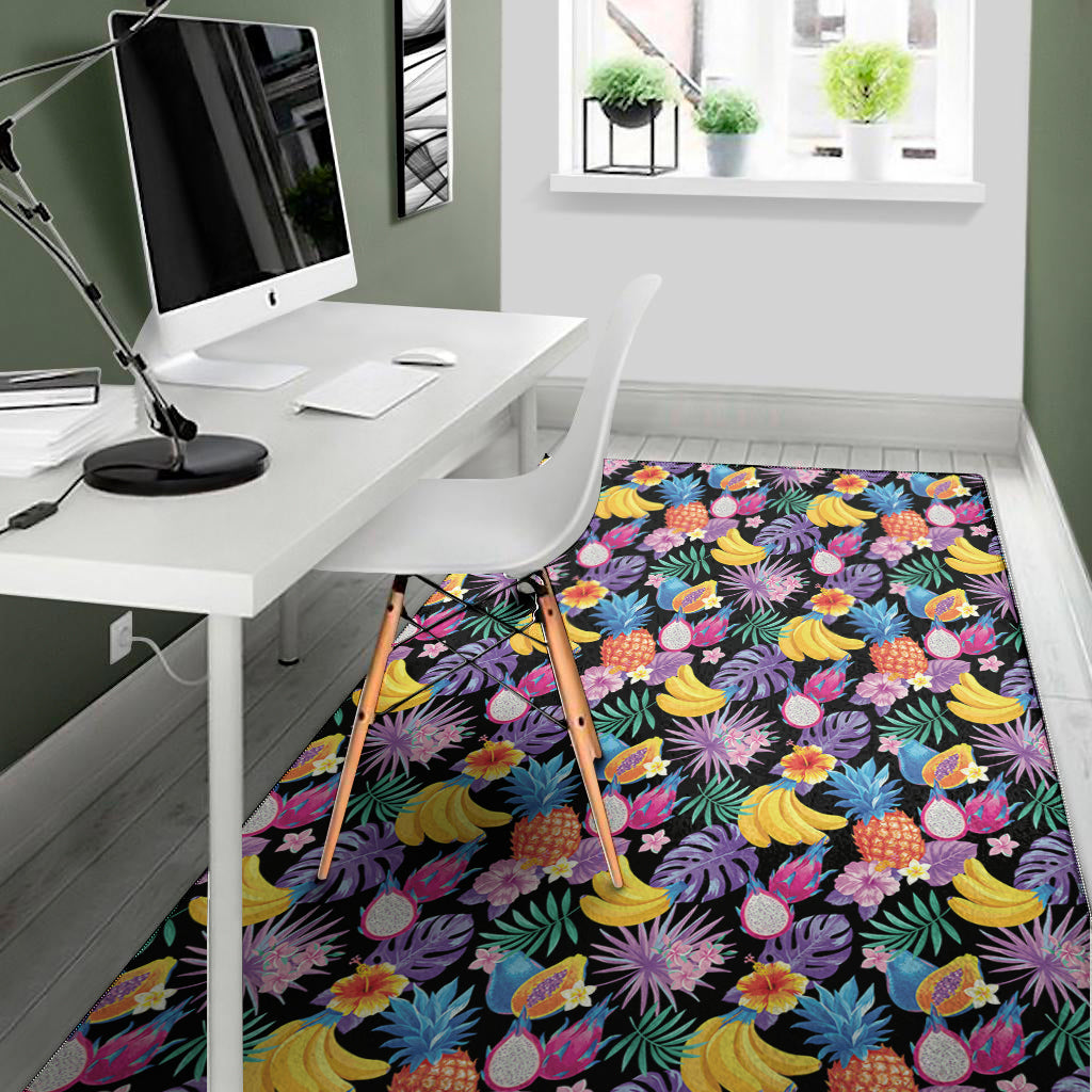 Tropical Palm And Hawaiian Fruits Print Area Rug