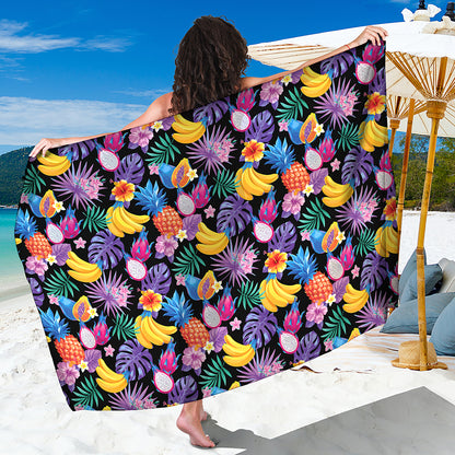 Tropical Palm And Hawaiian Fruits Print Beach Sarong Wrap