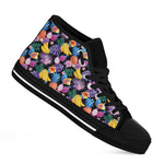 Tropical Palm And Hawaiian Fruits Print Black High Top Shoes