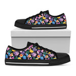 Tropical Palm And Hawaiian Fruits Print Black Low Top Shoes