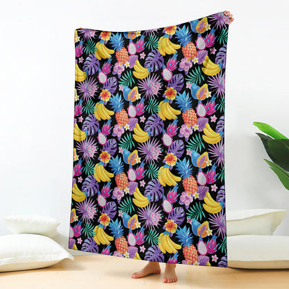 Tropical Palm And Hawaiian Fruits Print Blanket