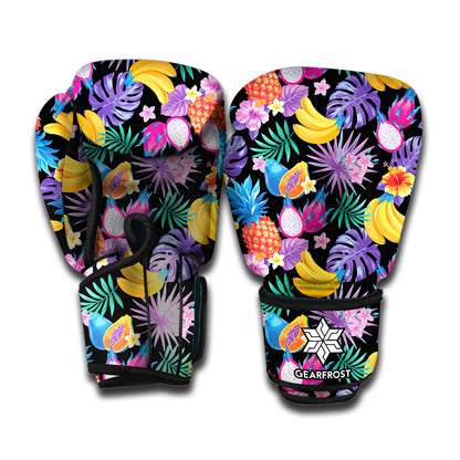 Tropical Palm And Hawaiian Fruits Print Boxing Gloves