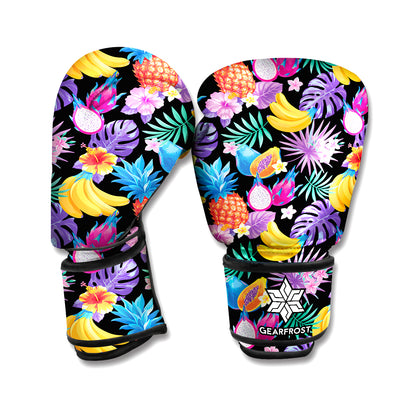 Tropical Palm And Hawaiian Fruits Print Boxing Gloves