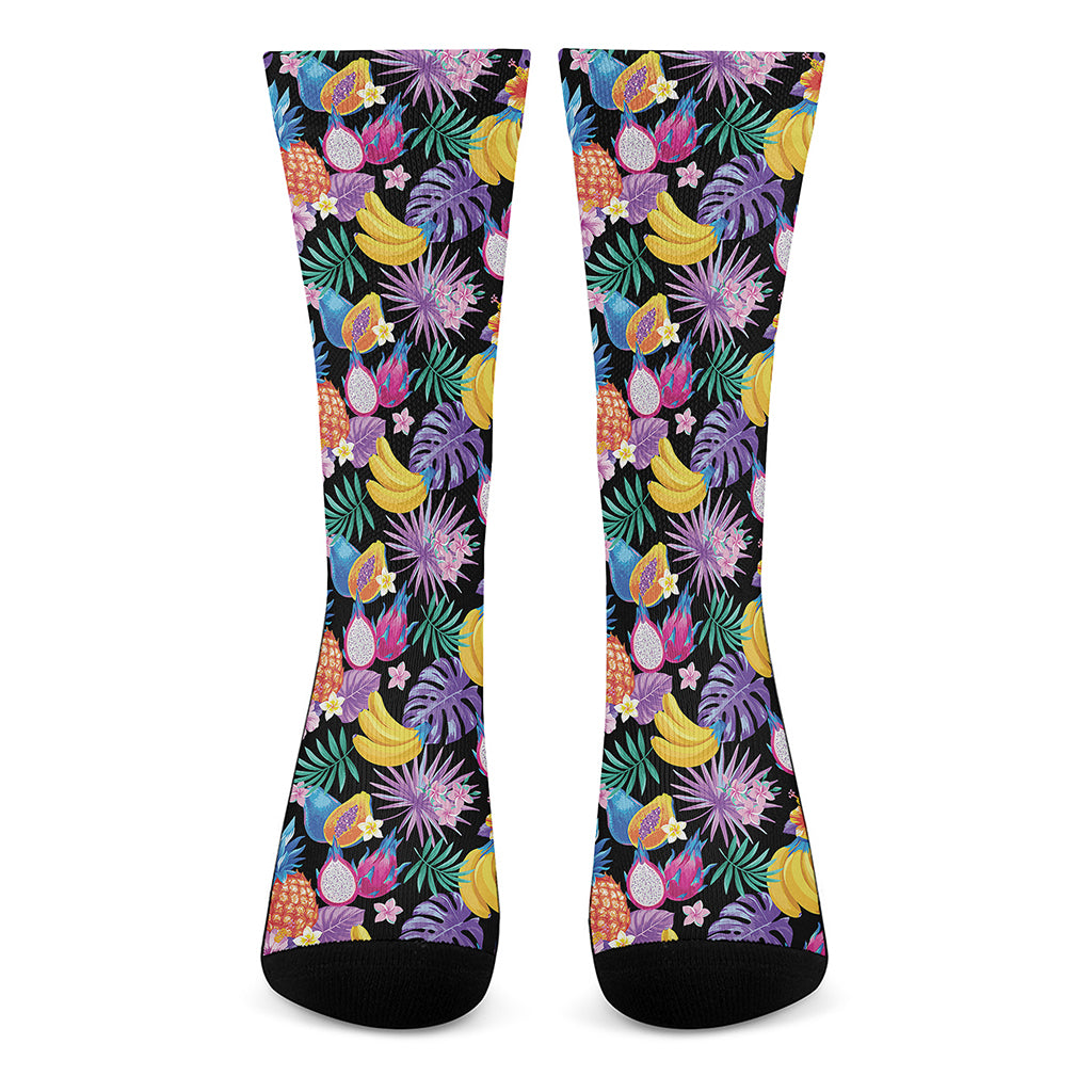 Tropical Palm And Hawaiian Fruits Print Crew Socks