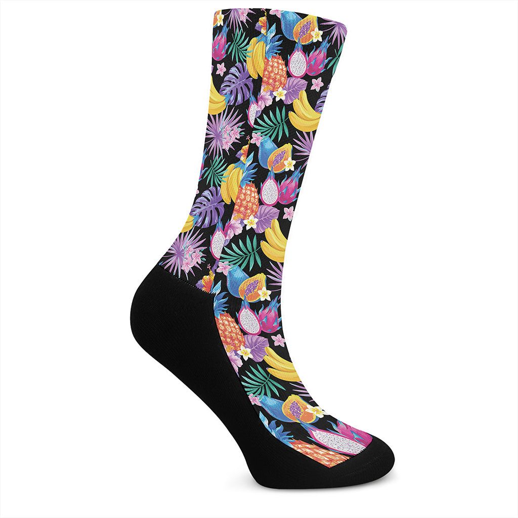 Tropical Palm And Hawaiian Fruits Print Crew Socks