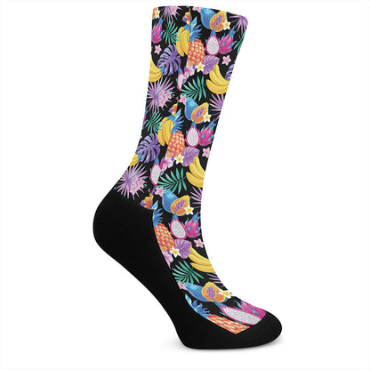 Tropical Palm And Hawaiian Fruits Print Crew Socks
