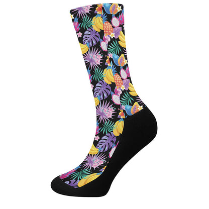 Tropical Palm And Hawaiian Fruits Print Crew Socks