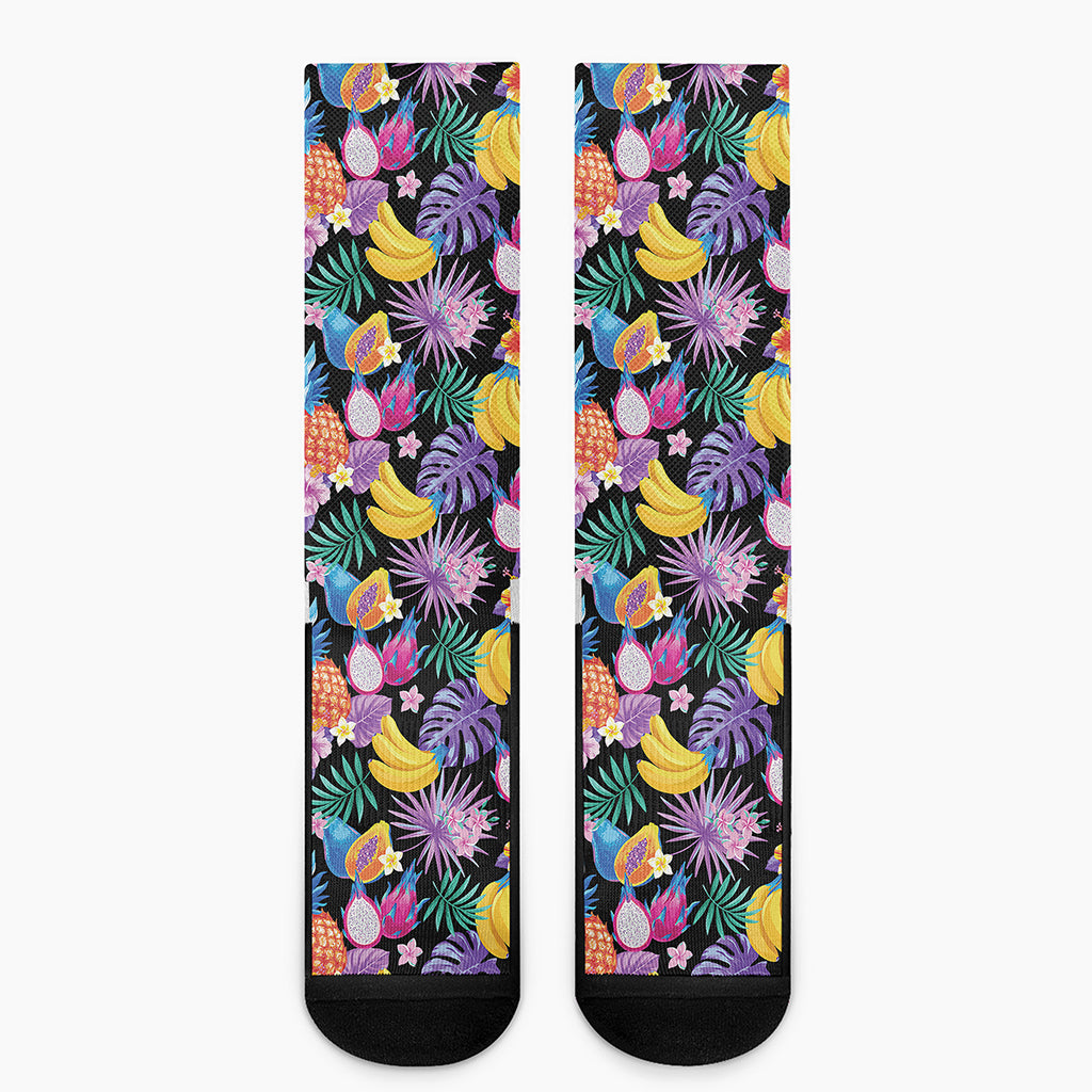 Tropical Palm And Hawaiian Fruits Print Crew Socks