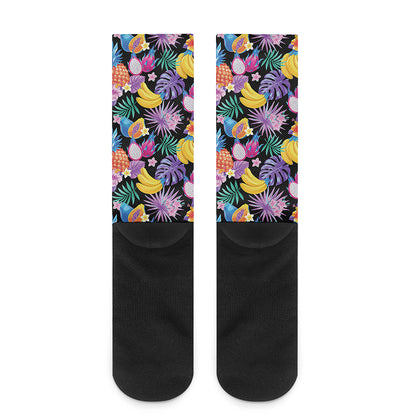 Tropical Palm And Hawaiian Fruits Print Crew Socks