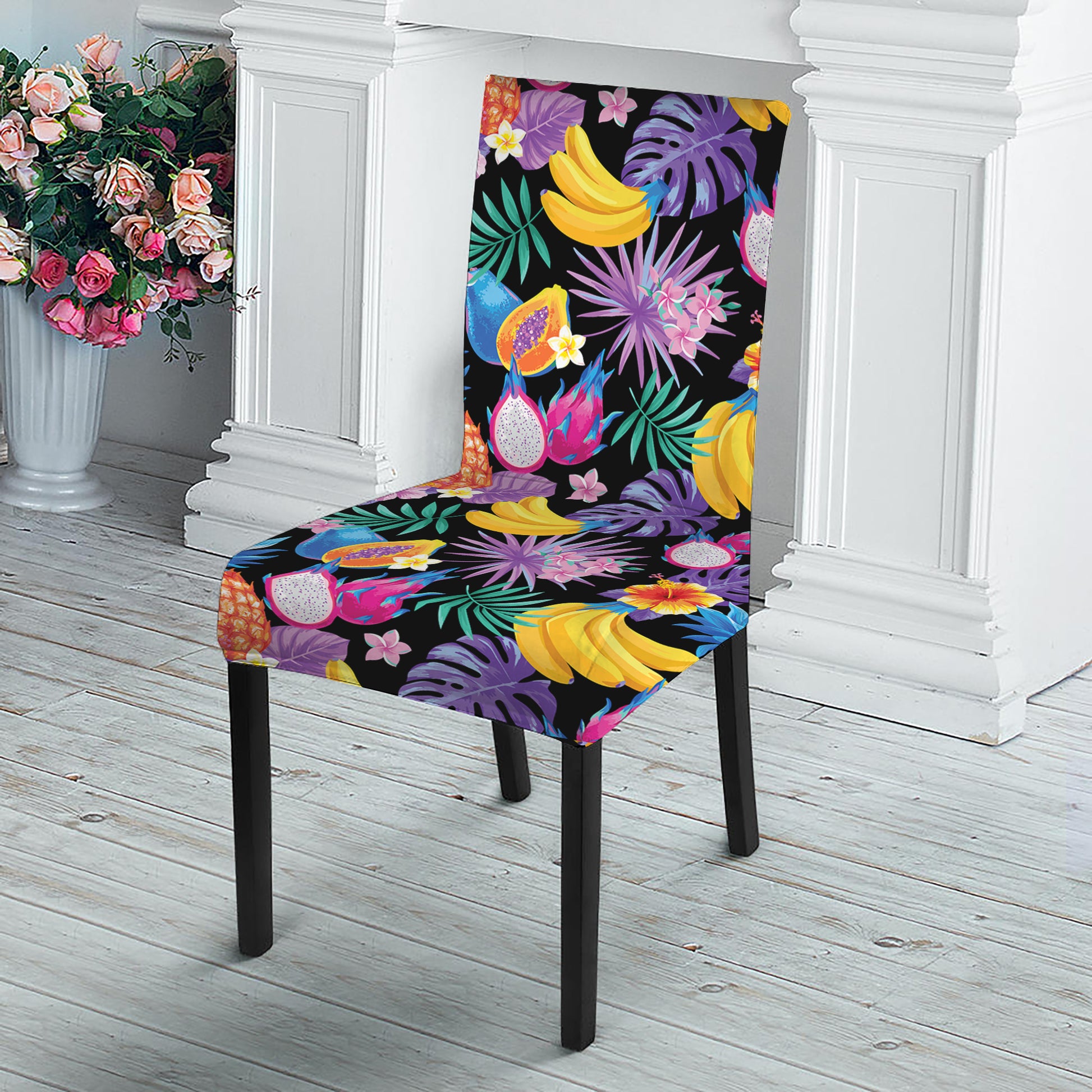 Tropical Palm And Hawaiian Fruits Print Dining Chair Slipcover