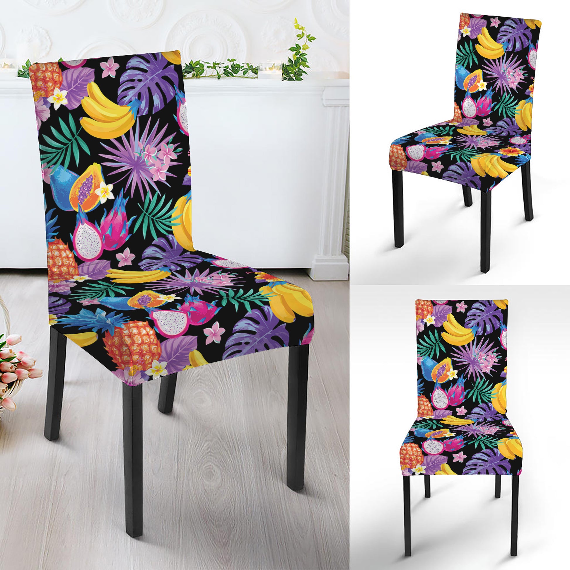 Tropical Palm And Hawaiian Fruits Print Dining Chair Slipcover
