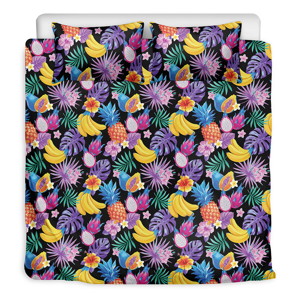 Tropical Palm And Hawaiian Fruits Print Duvet Cover Bedding Set