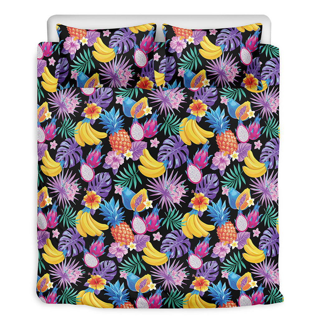 Tropical Palm And Hawaiian Fruits Print Duvet Cover Bedding Set